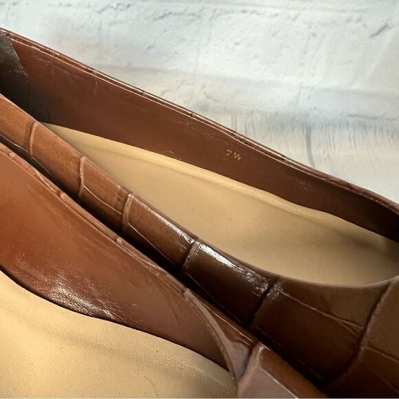 NEW Everlane brown croc embossed leather square toe circle heel ballet flats 7.5 - Picture 8 of 10